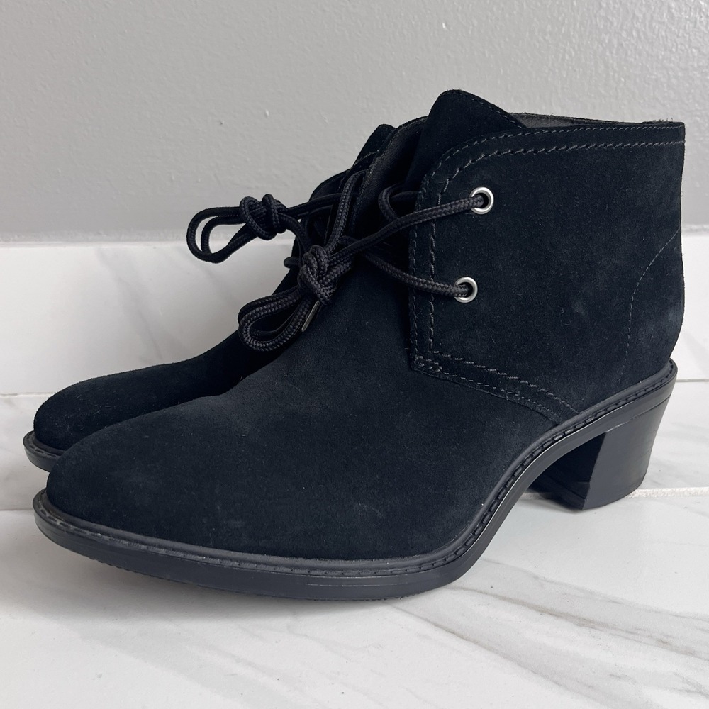 Clarks Suede Scene Boots Chunky Heel Lace Up Booties Shoes Black Size 8